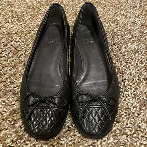Stuart Weitzman Black Leather Quilted Bow Flat 4